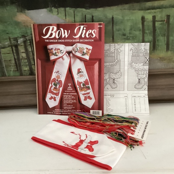 Cross-Stitch BOW TIES Christmas Kit "MR. & MRS. CLAUS" 08109 Opened Started WIP - Picture 11 of 11